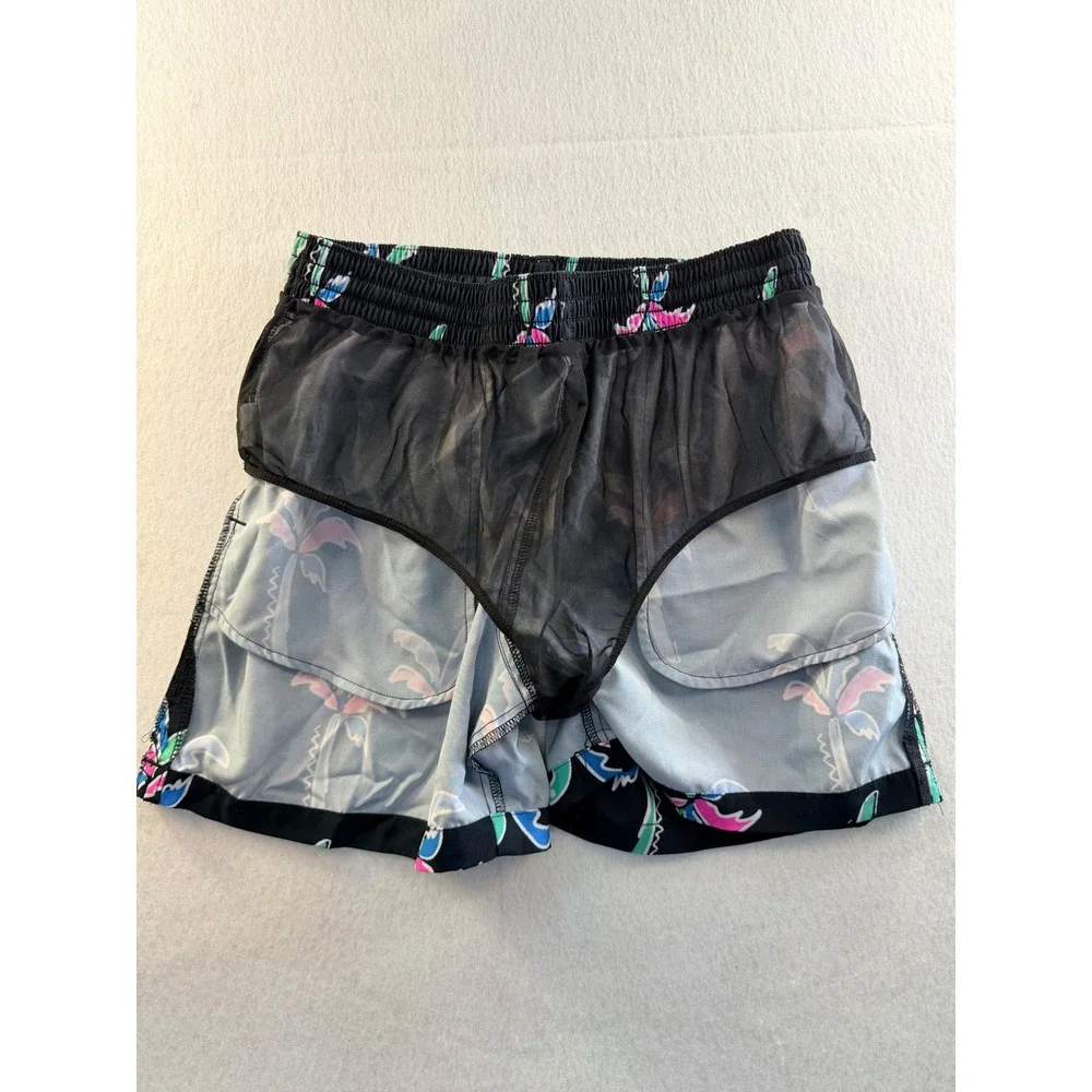 Chubbies Mens Swim Trunks Medium Black Neon Palm Tree 5.5 Inseam Mesh Lined